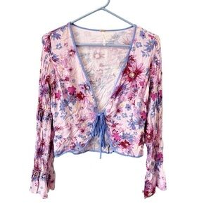 Free People Top Women's Small Venice Tie Front Hippie Boho Blouse Coquette Girl